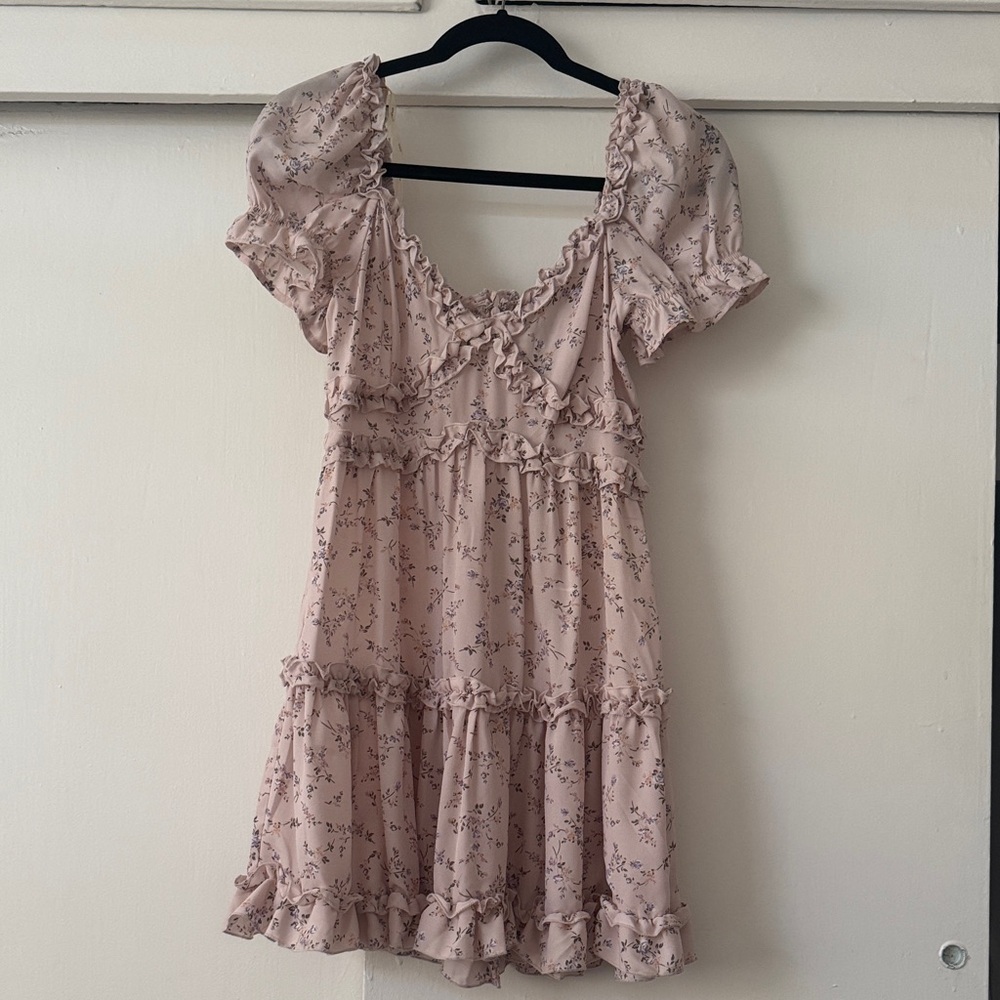 Blush Pink Floral Ruffle Mini Dress